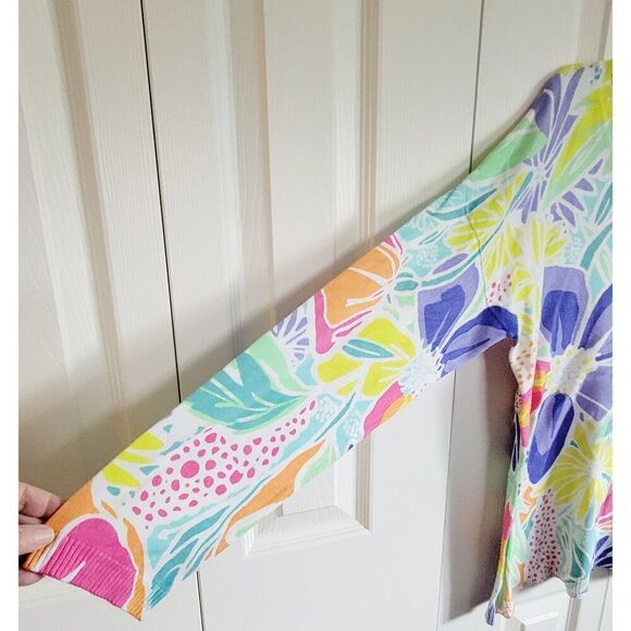 Leo & Ugo Paris 3 Sweater Womens Multi Color Floral US 48 V-Neck XL Nylon - Picture 6 of 7